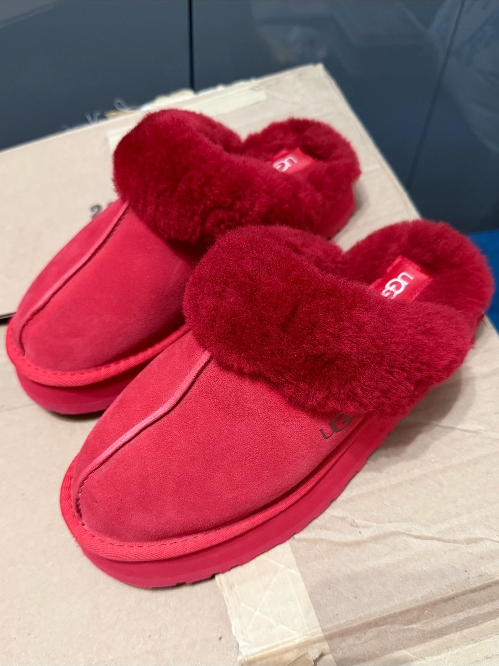 UGG Women's Red Suede Shearling Mule Slippers